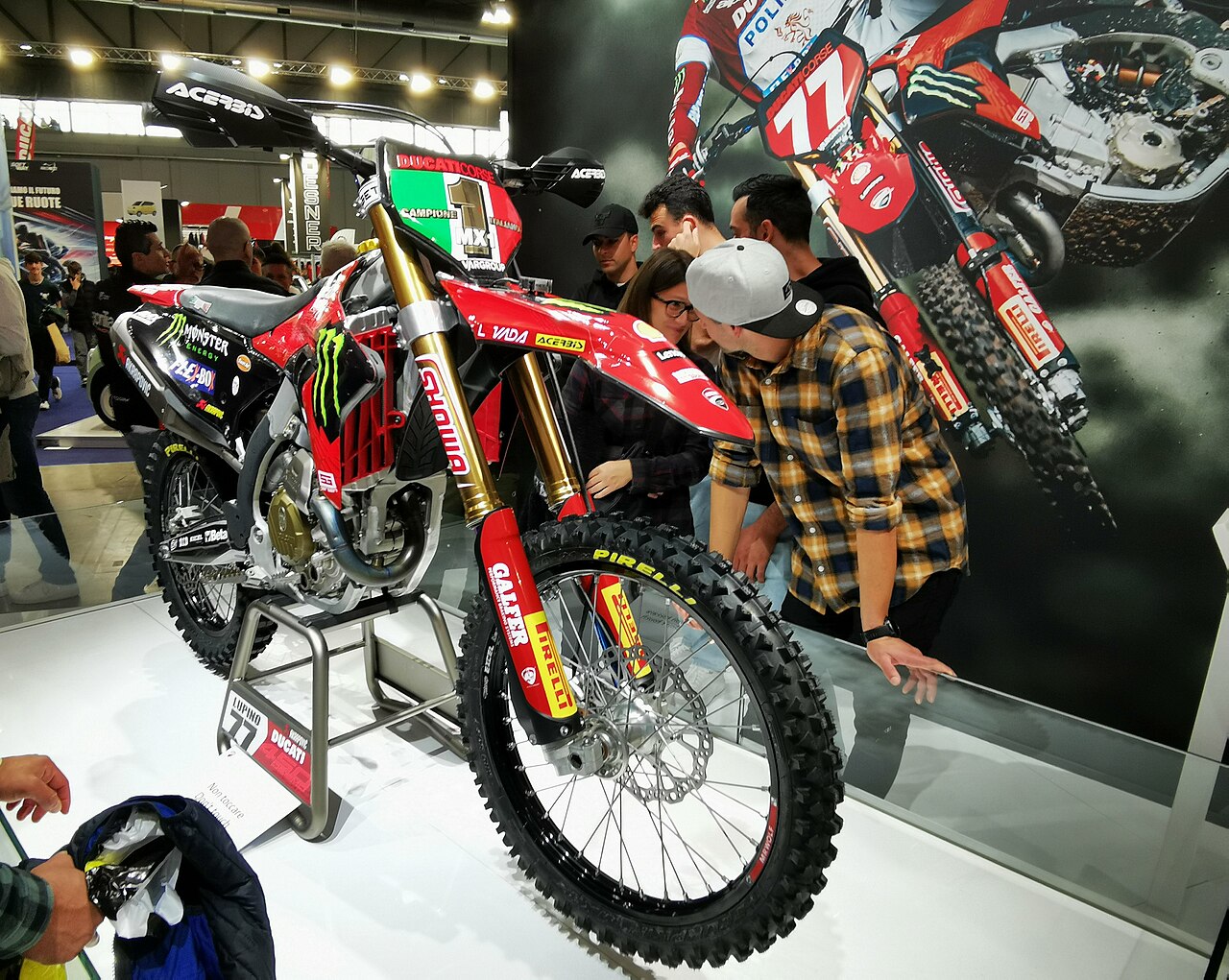 A Ducati Desmo 450 MX motocross bike on display at EICMA 2024