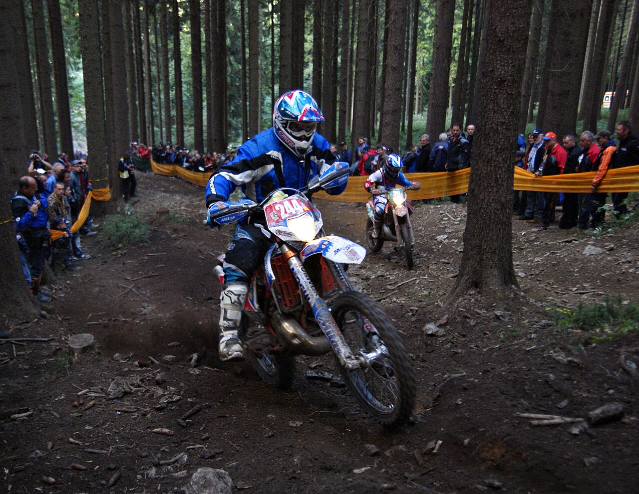 A rider on a steep hill climb at the 2012 International Six Days Enduro in Saxony